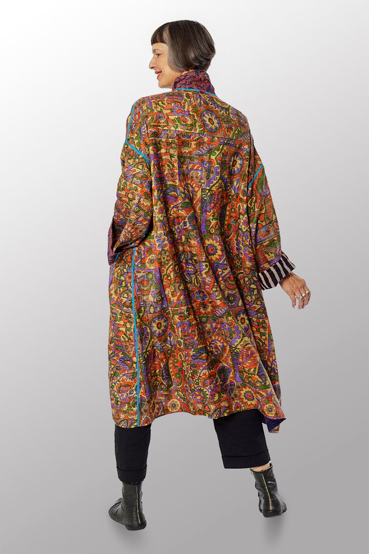 VINTAGE SILK GEORGETTE KANTHA NEW OVERSIZED COAT - sg2342-0003a -