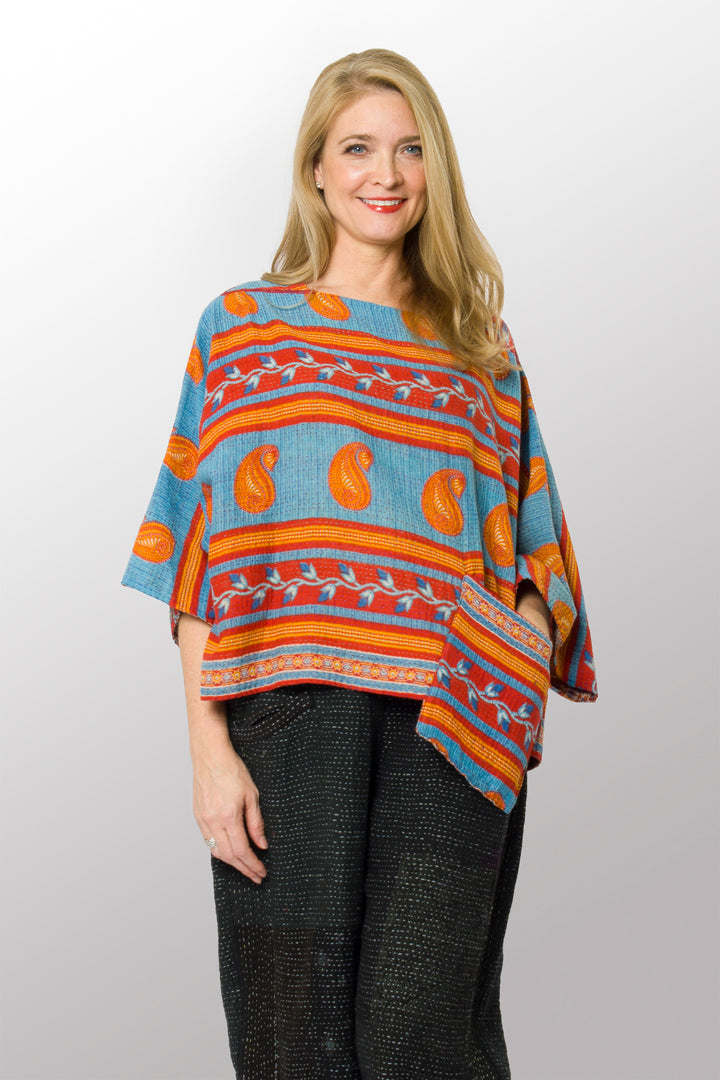 VINTAGE COTTON KANTHA 3/4 SLV. CROP TOP MIO - cv2538-0023a -