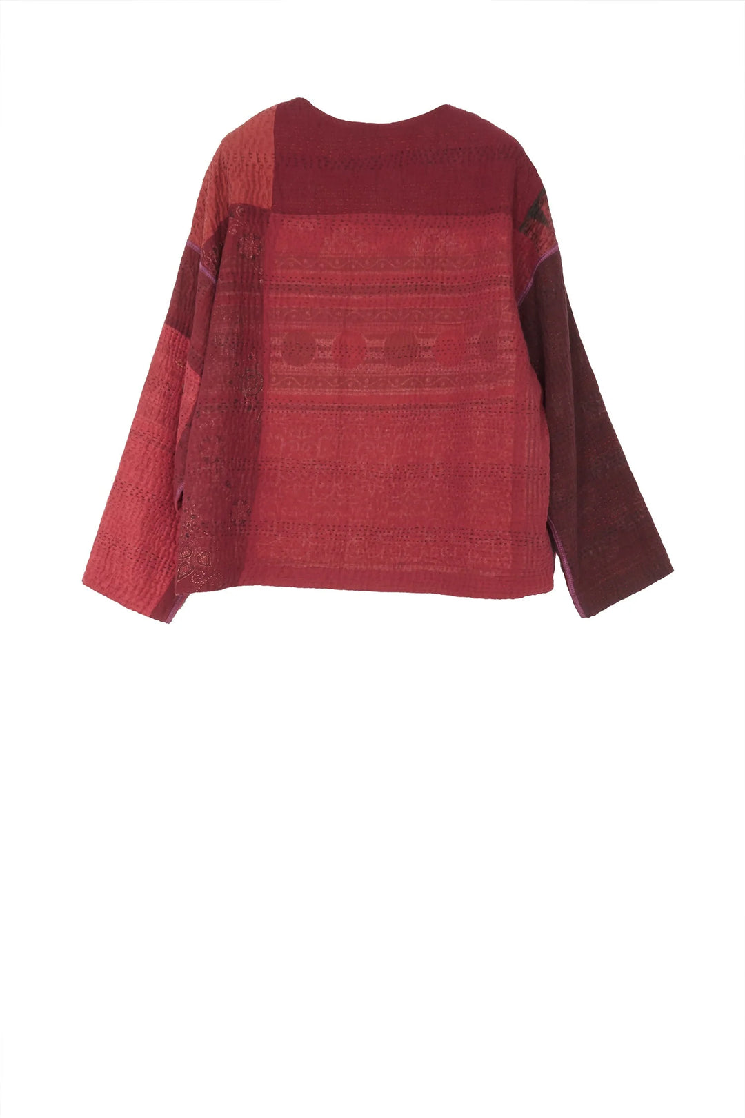 JAIPUR PATCH KANTHA CREW NECK SHORT JKT - jp4053-red -