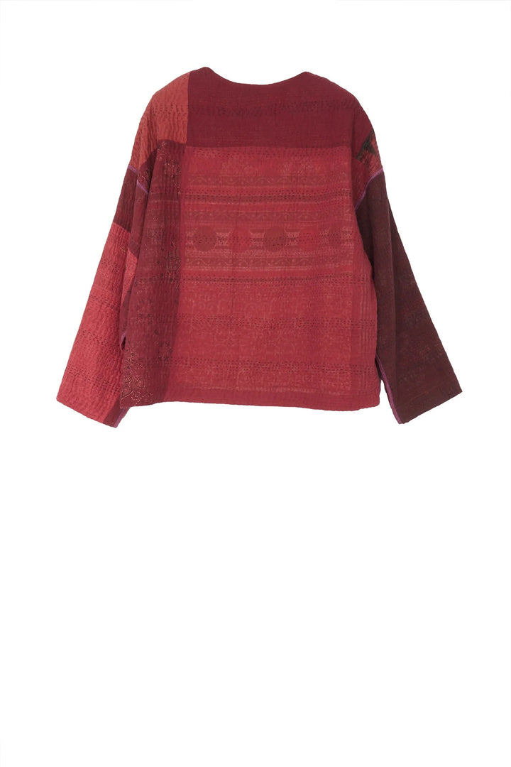 JAIPUR PATCH KANTHA CREW NECK SHORT JKT - jp4053-red -