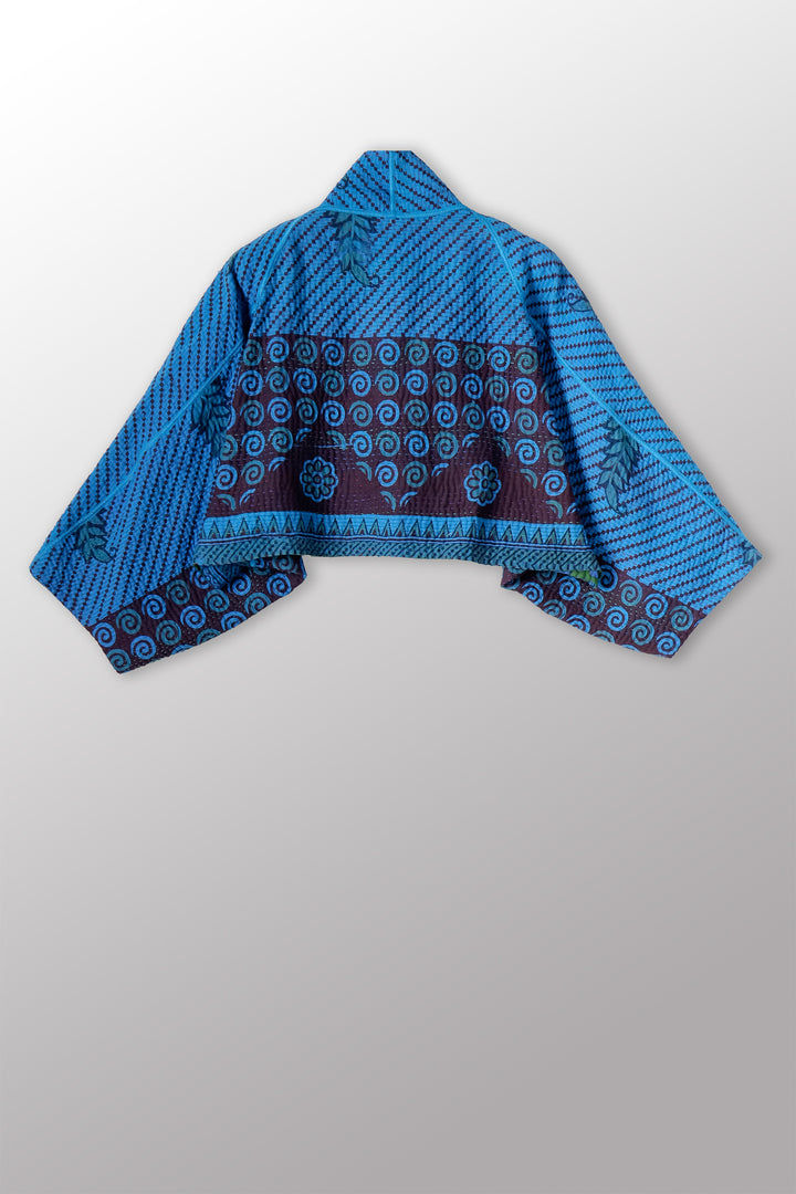 COTTON OVERDYE KANTHA PUFF SLV. SHRUG - ov4062-cblu012a -