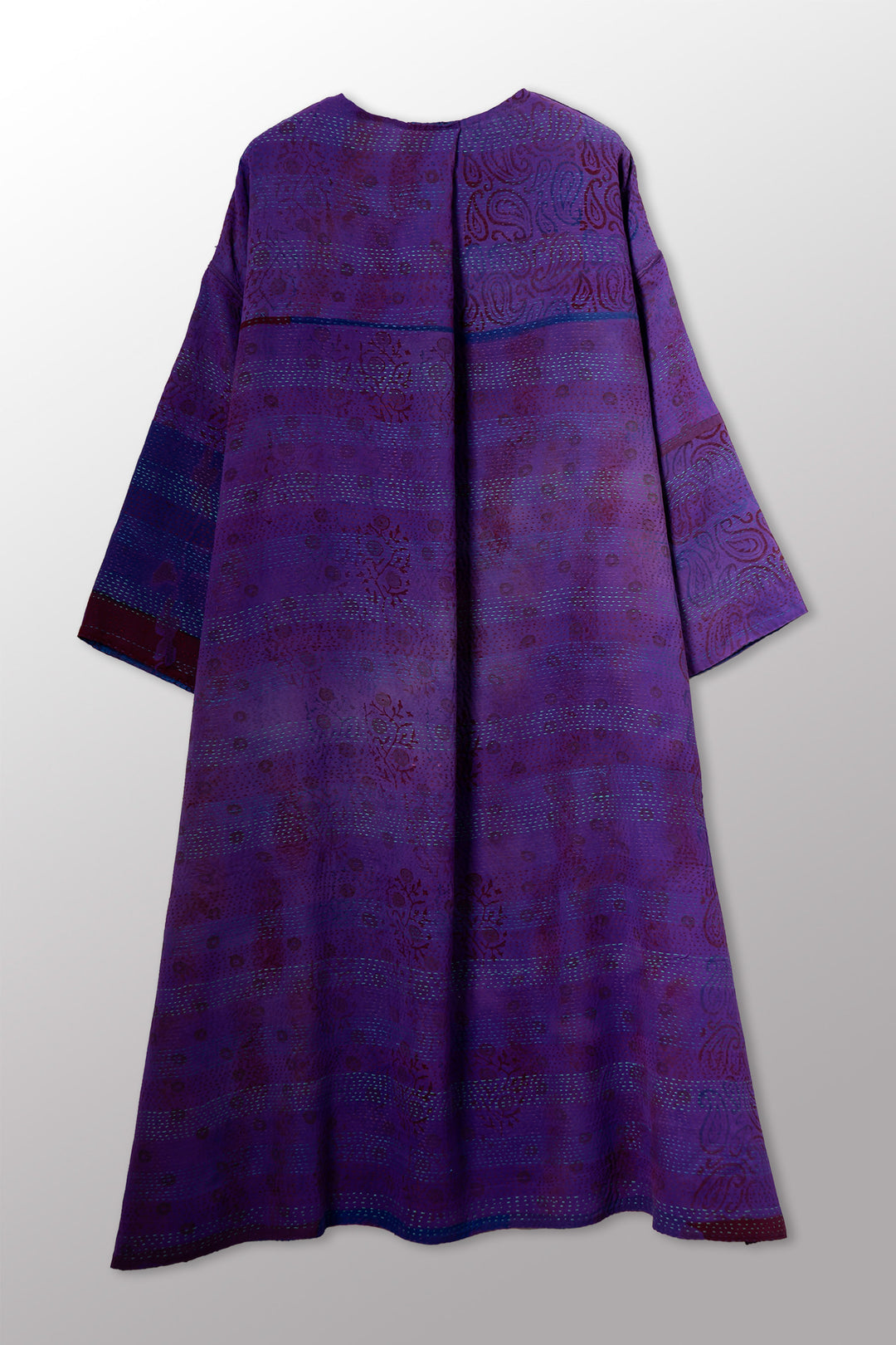 GEORGETTE JACQUARD VINTAGE SILK PATCH KANTHA LONG DUSTER - gj2328-0003a -