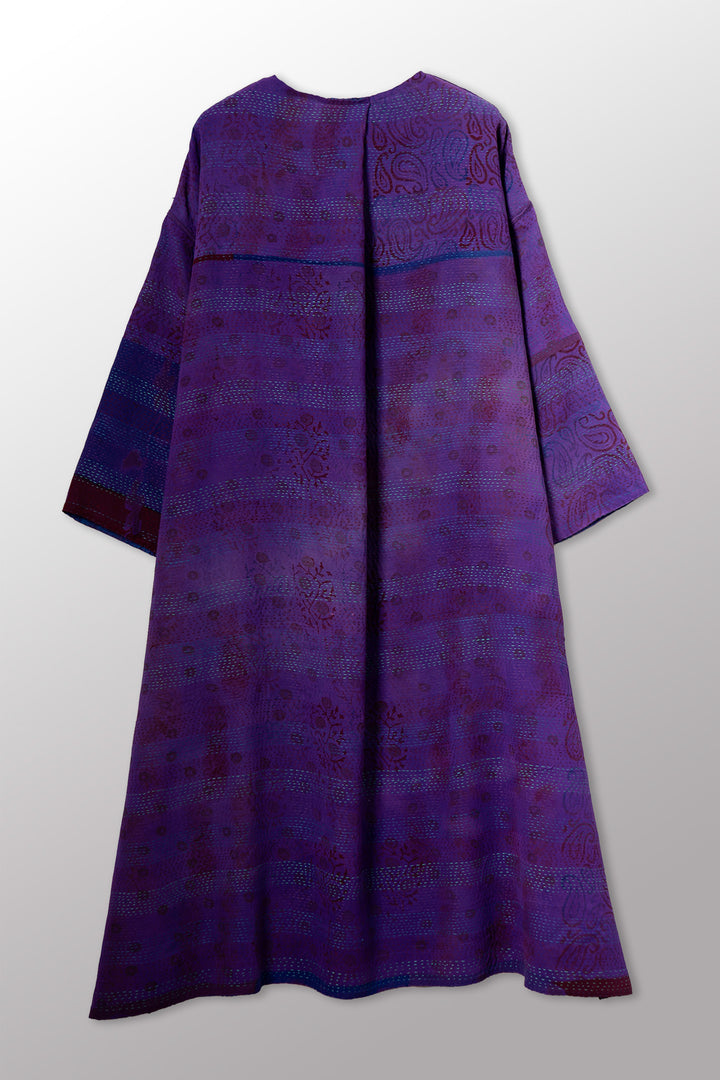 GEORGETTE JACQUARD VINTAGE SILK PATCH KANTHA LONG DUSTER - gj2328-0003a -