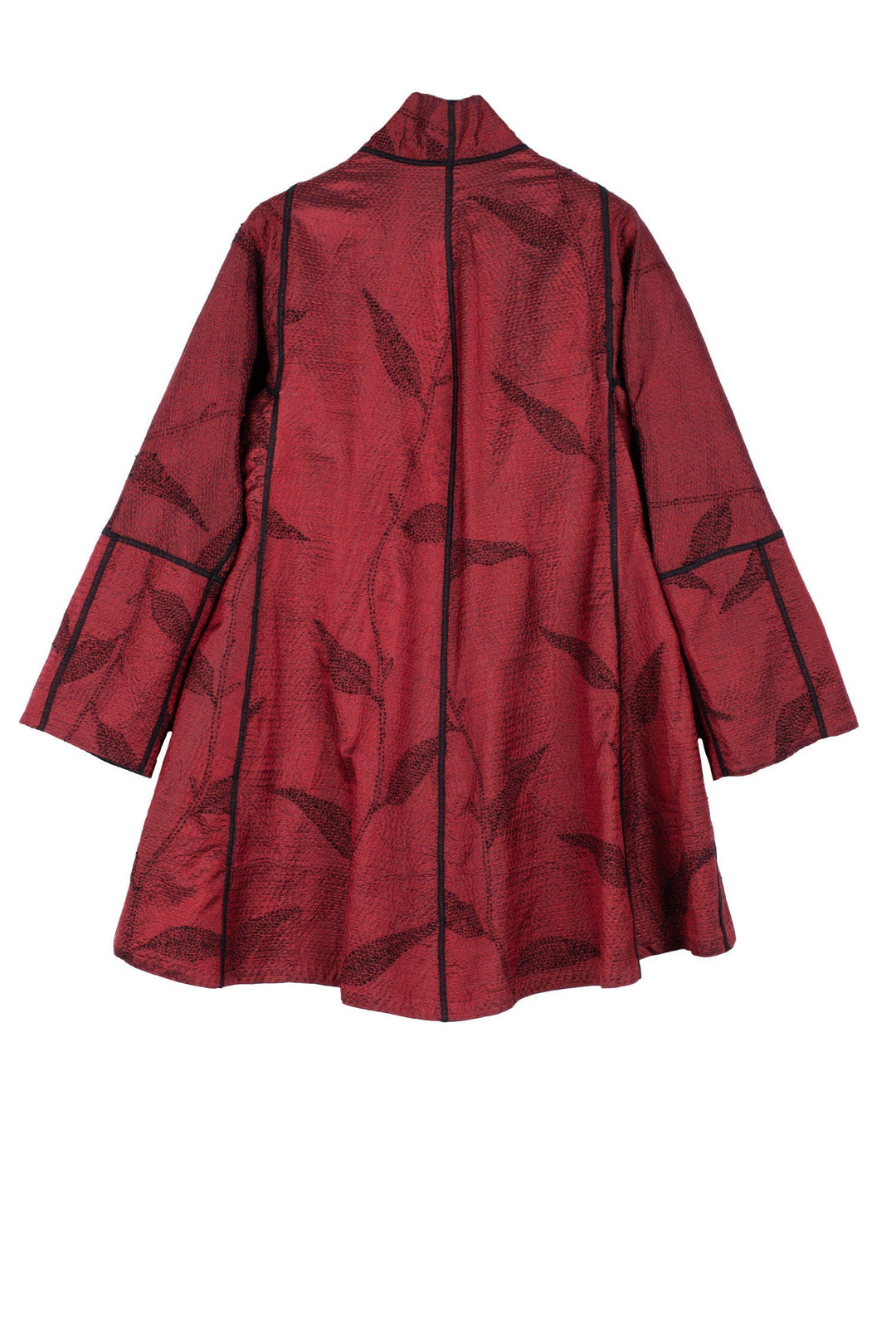 NIGHT BAMBOO SILK COTTON KANTHA FLARE LONG JKT - nb2021-red -