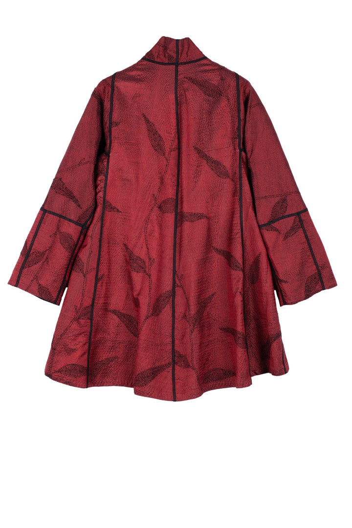 NIGHT BAMBOO SILK COTTON KANTHA FLARE LONG JKT - nb2021-red -