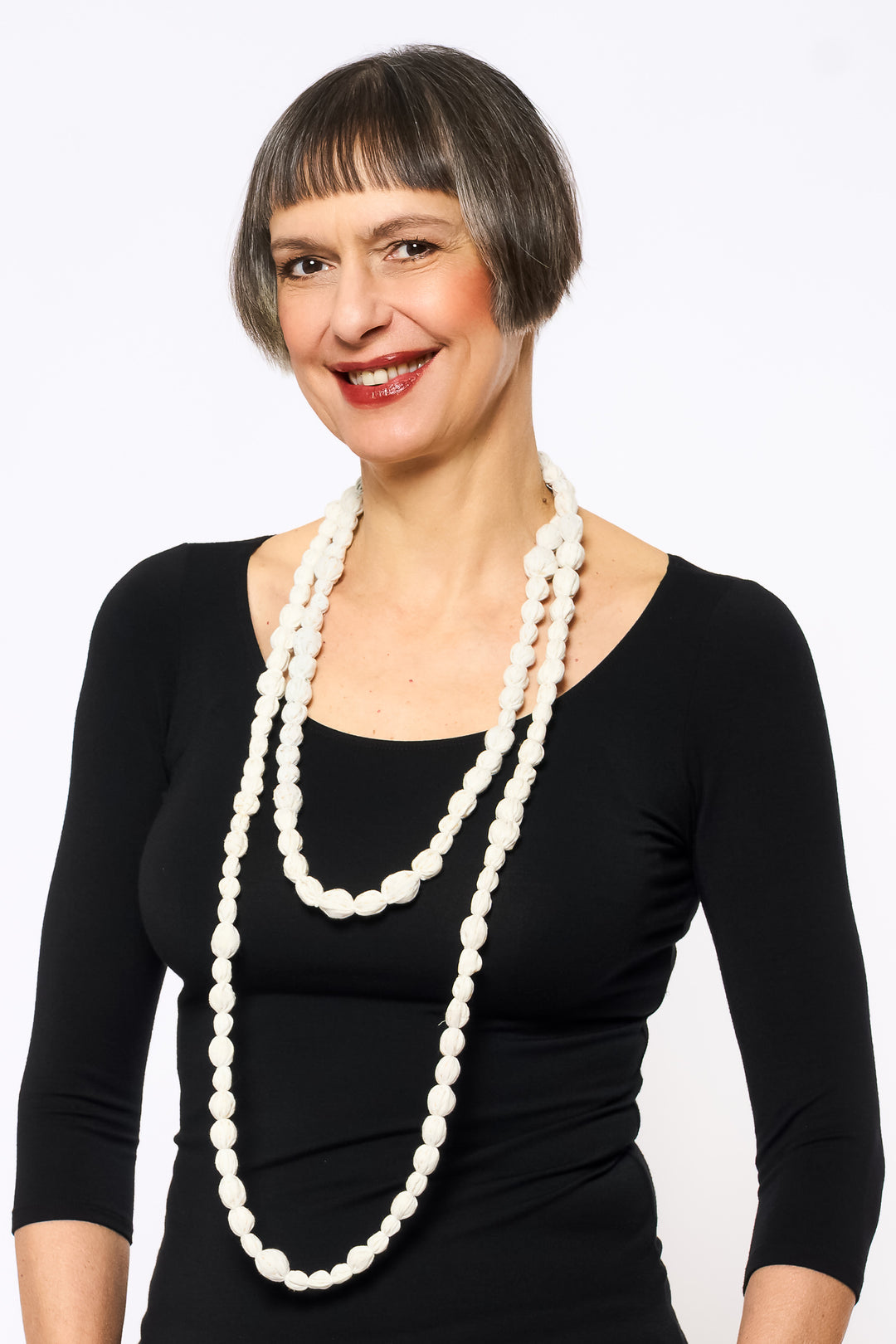 VINTAGE SILK KANTHA TIE-BEADS LONG NECKLACE - sv2707-ivy -