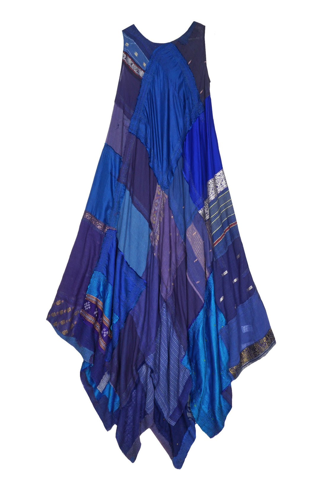 MOSAIC TILE PATCH KANTHA FULL CIRCULAR DRESS MAXI - mt1422-blu -
