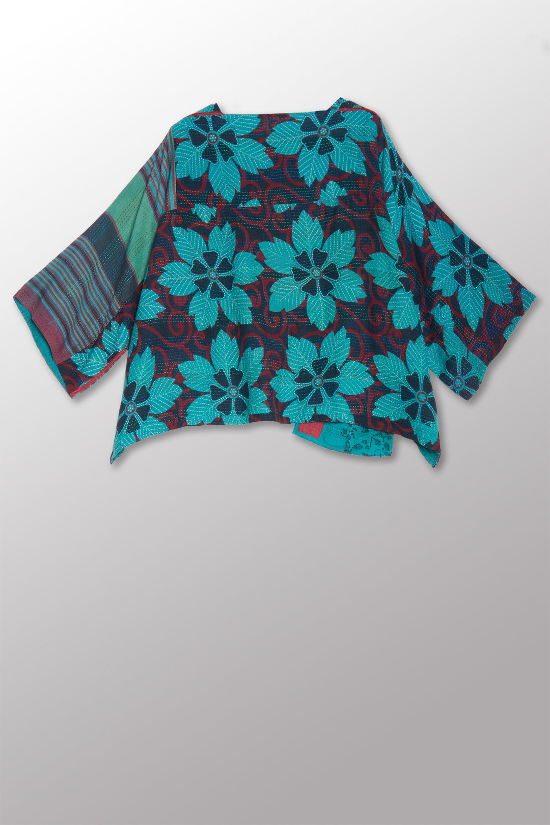 VINTAGE COTTON & NEW VOILE KANTHA 3/4 SLV. CROP TOP MIO - cn2538-0004a -