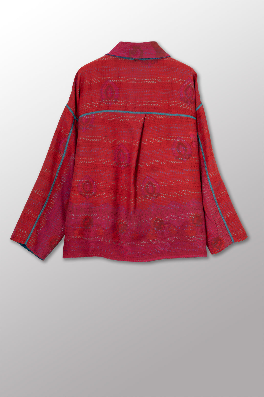 VINTAGE SILK GEORGETTE COTTON KANTHA CROPPED SHIRT JACKET - gc2075-0001a -