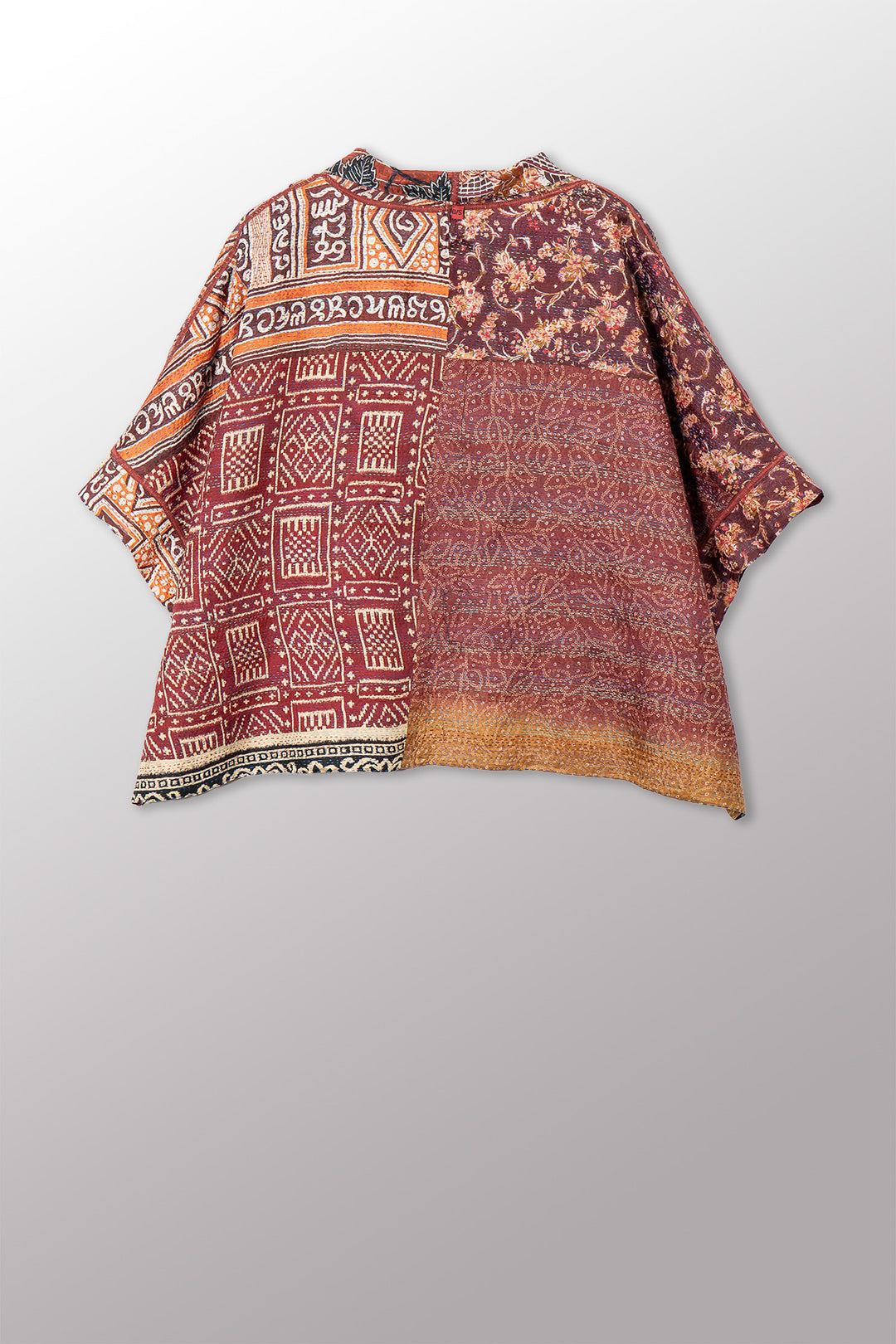 VINTAGE SILK KANTHA MINI PONCHO - sv2060-0013a -