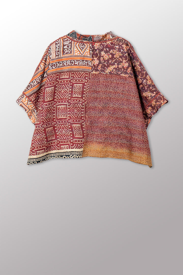 VINTAGE SILK KANTHA MINI PONCHO - sv2060-0013a -
