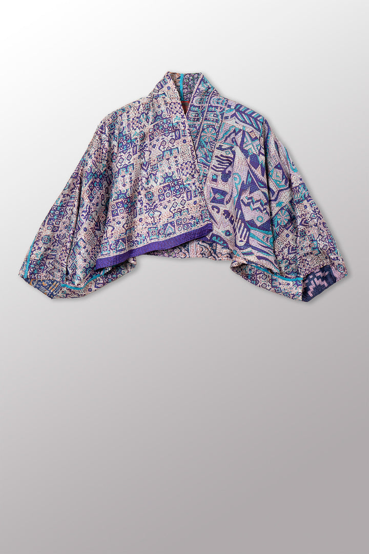 VINTAGE SILK KANTHA PUFF SLV. SHRUG - sv2062-0042a -