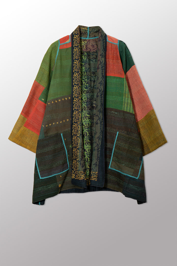 BAGH PRINT KANTHA A-LINE JKT - bg2003-grn -