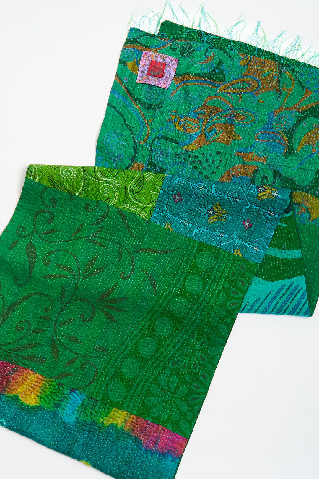 VINTAGE SILK COTTON KANTHA SCARF SMALL - sc2800-grn -