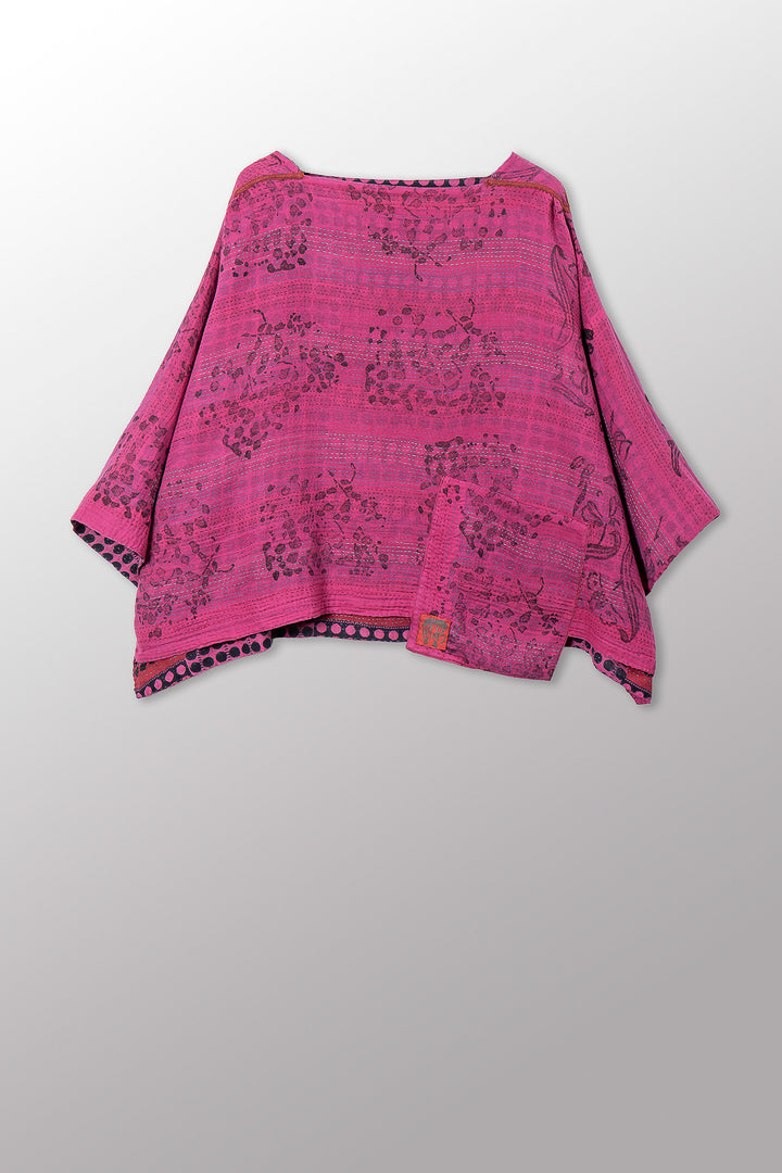 VINTAGE COTTON & NEW VOILE KANTHA 3/4 SLV. CROP TOP MIO - cn2538-0013a -