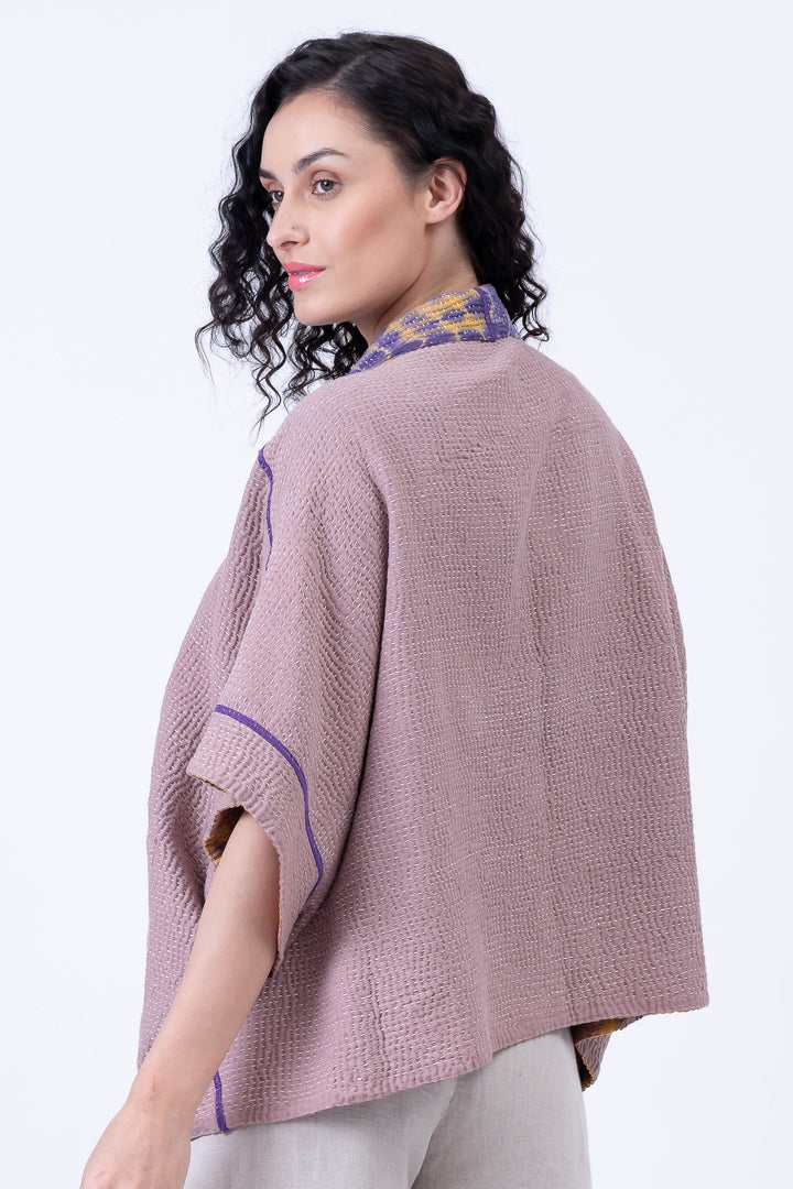 MONE SHIBORI TIE DYE KANTHA MINI PONCHO - ms5060-prp -