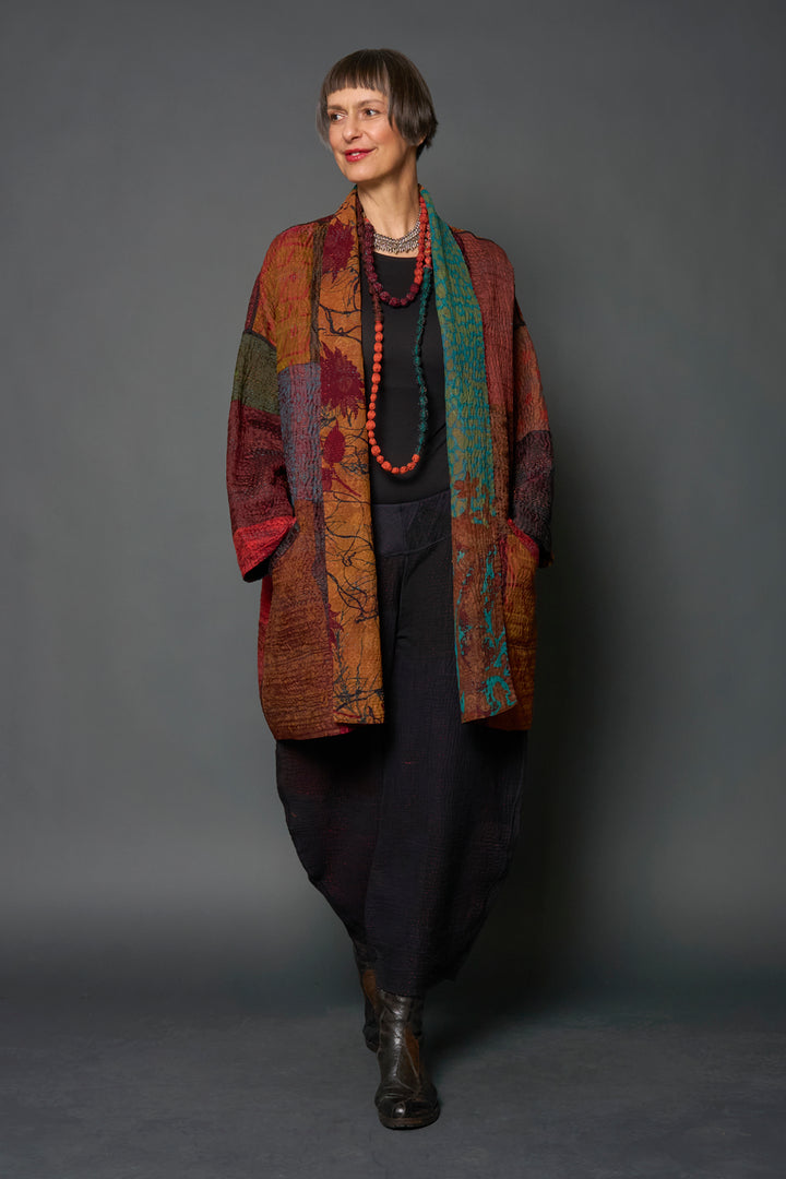 JACQUARD SILK KANTHA HAORI JACKET - js4068-brn -