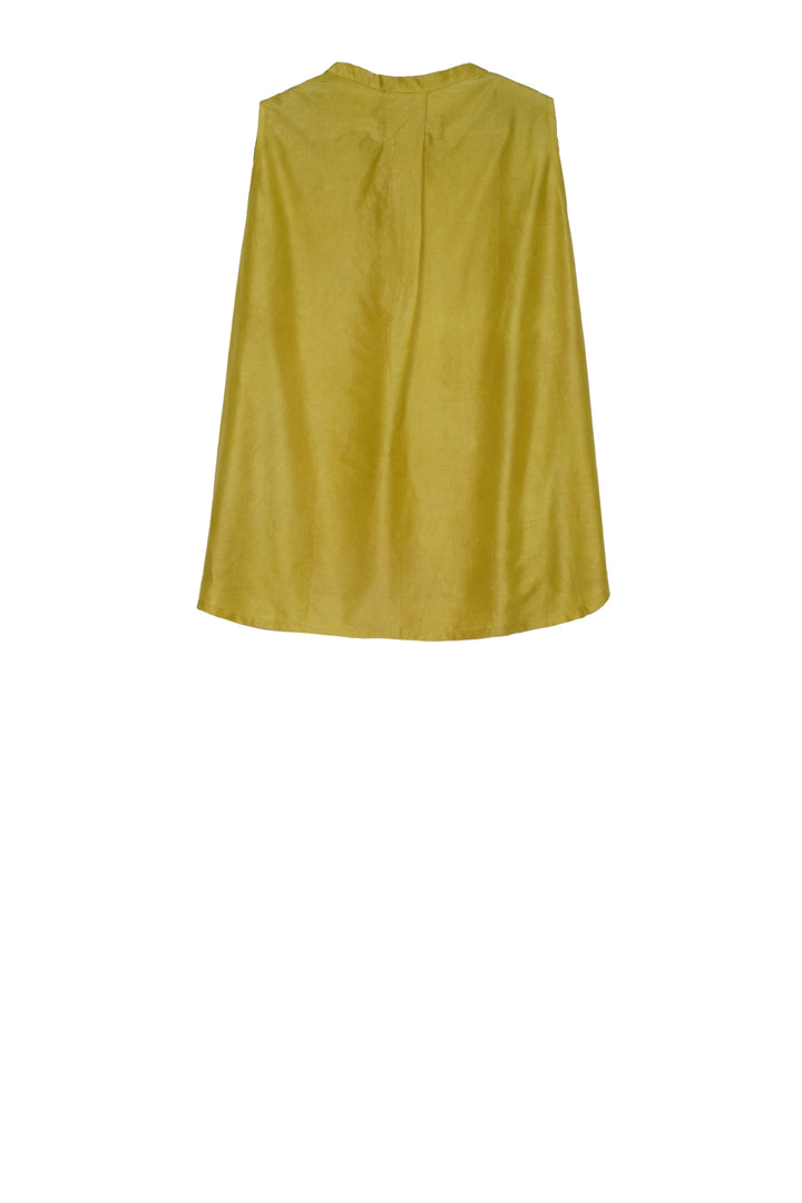 DYED COTTON SILK HEAVY VOILE WAVY BAND COLLAR SHELL TOP - dh1556-cha -