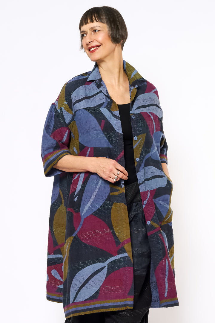 VINTAGE COTTON & NEW VOILE KANTHA 3/4 SLV. SHIRT DRESS - cn2459-0002s -