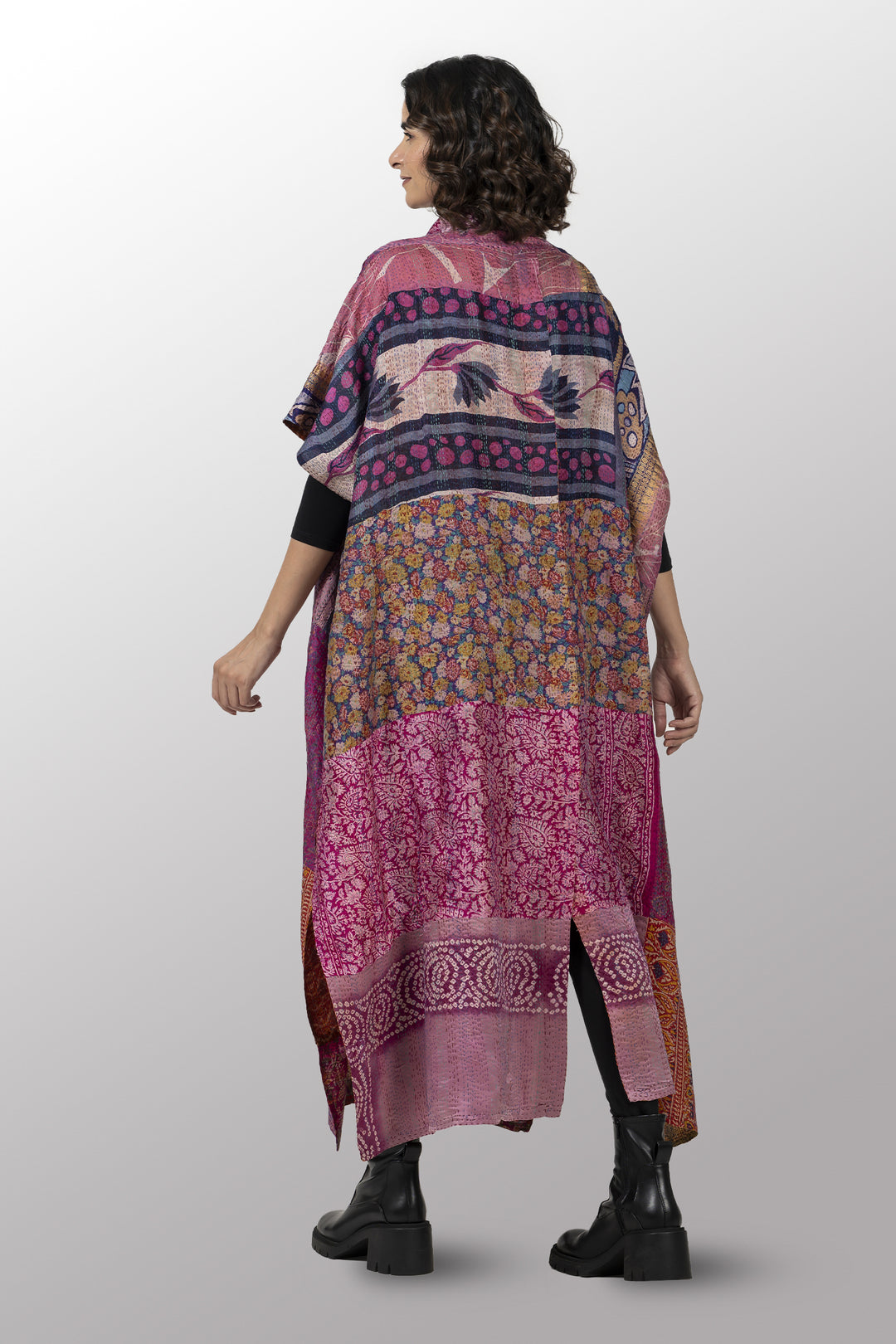 VINTAGE SILK KANTHA PONCHO DRESS - sv2443-0001a -