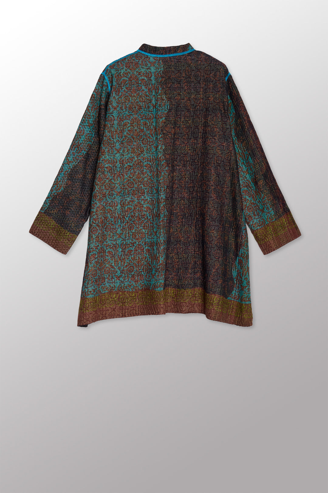 BAGH PRINT KANTHA KAFTAN JACKET MEDIUM - bg4089-brn -