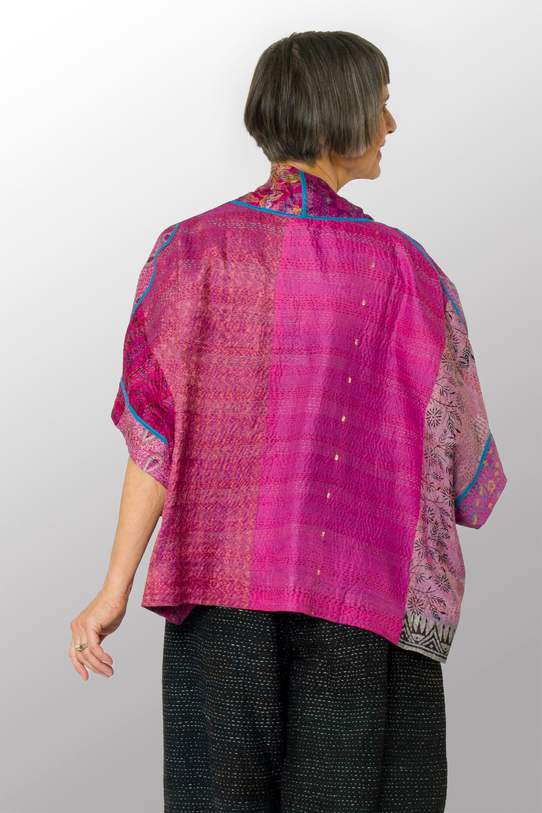 VINTAGE SILK KANTHA MINI PONCHO - sv2060-0008a -