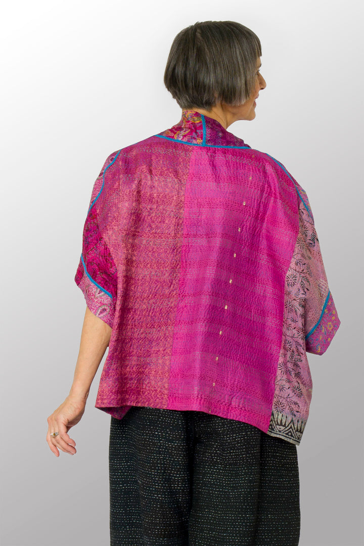 VINTAGE SILK KANTHA MINI PONCHO - sv2060-0008a -
