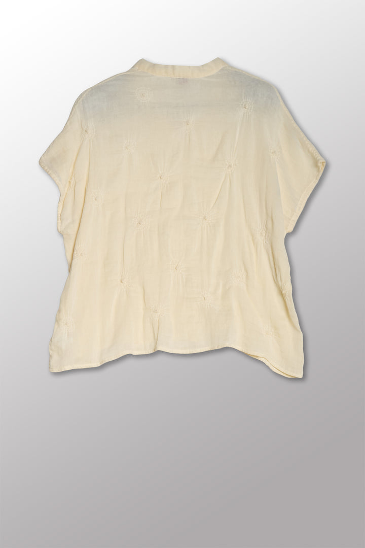GAUZE SHIBORI GARMENT KANTHA V-NECK BINDING COLLAR TOP - bl-gg2589-ivy -