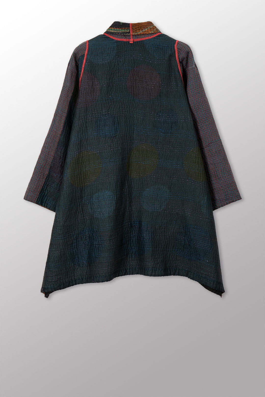 VINTAGE COTTON GREY CLAMP TIE DYE KANTHA A-LINE JACKET - su4003-0004a -