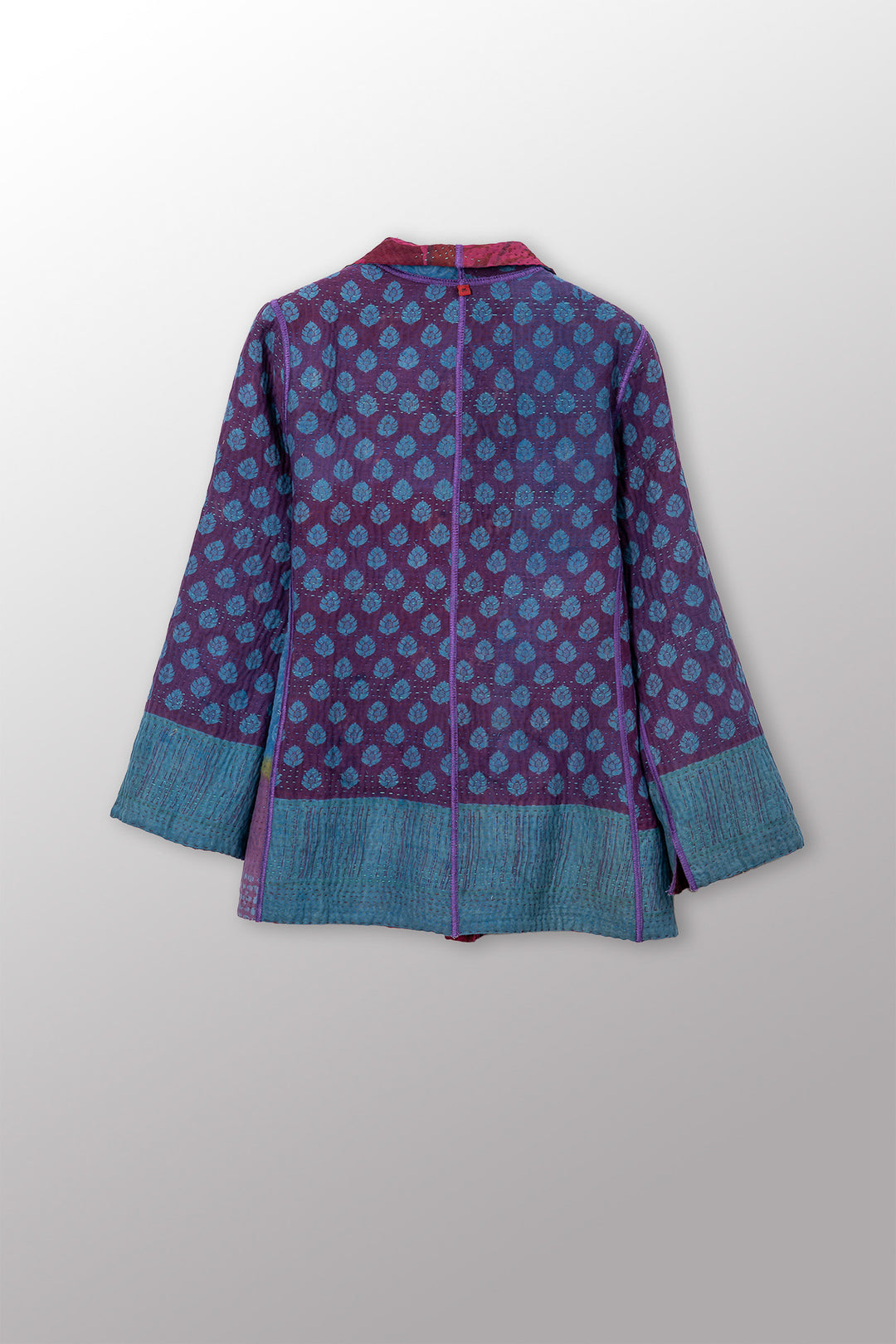 VINTAGE SILK GEORGETTE COTTON KANTHA SHORT JACKET - gc4007-0003m -
