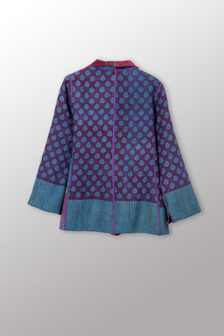 VINTAGE SILK GEORGETTE COTTON KANTHA SHORT JACKET - gc4007-0003m -