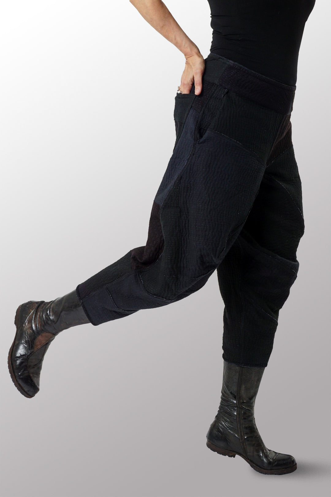 DENIM SUN-DYE KANTHA NEW YAMAHA PANTS - ds3652-blk -