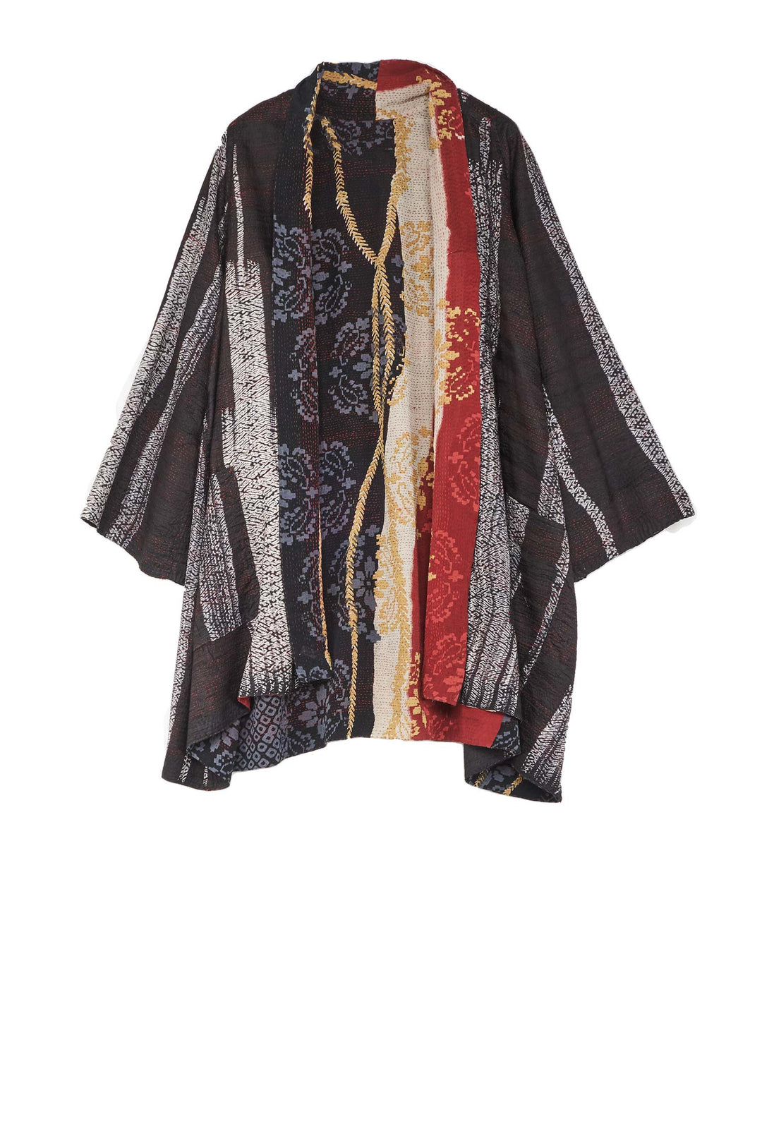 KIMONO PRINT KANTHA A-LINE JKT - kp2003-blk -