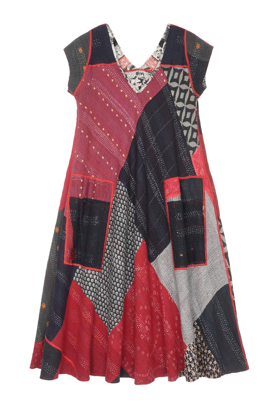 PAISLEY & PATCH KANTHA CAP SLV. FLARE DRESS - py4425-blk -