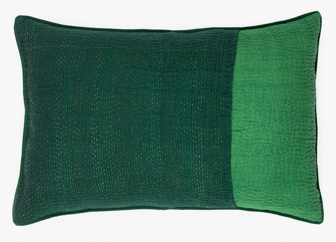 Landscape Fray Path Vintage Kantha Pillow -Green