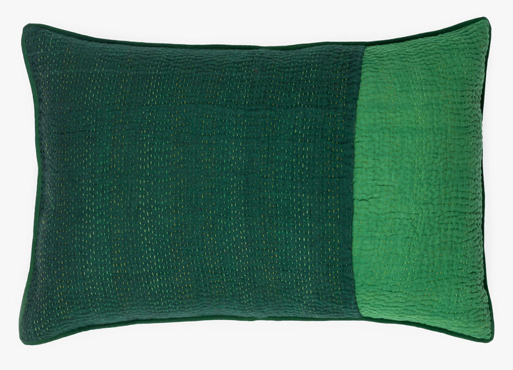 Landscape Fray Path Vintage Kantha Pillow -Green