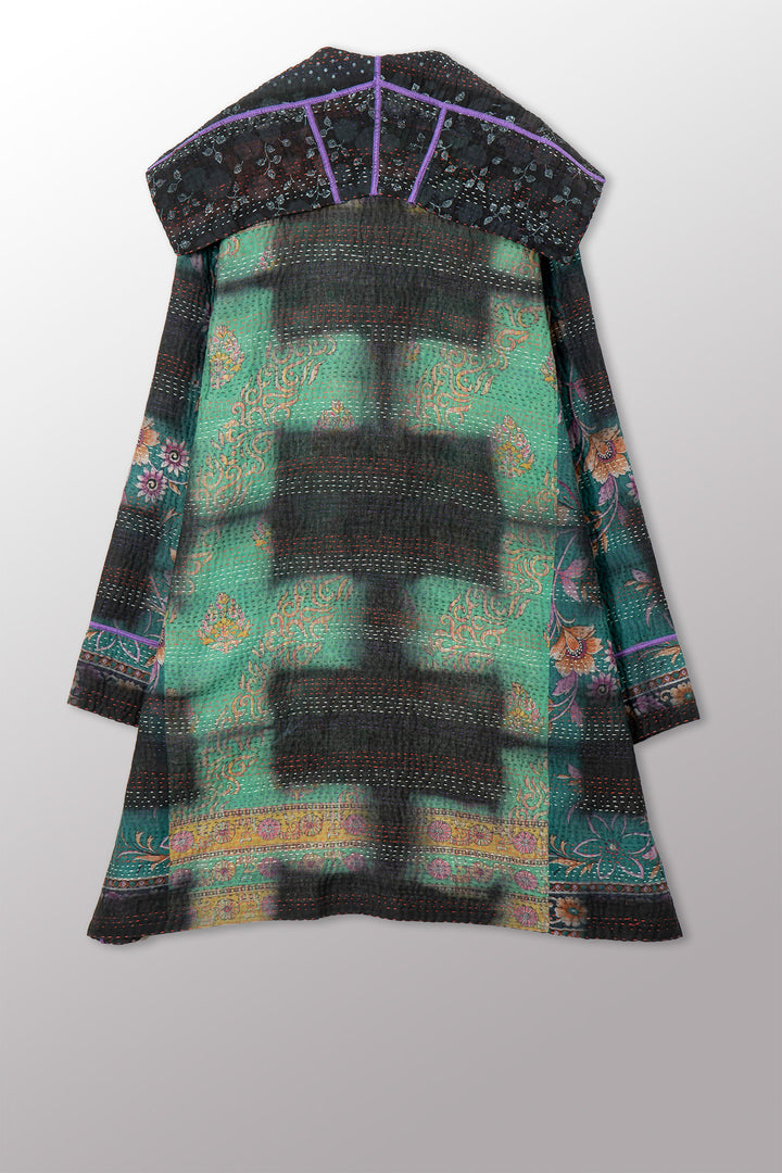 VINTAGE COTTON GREY CLAMP TIE DYE KANTHA POCKET MEDIUM COAT - su4316-0001m -