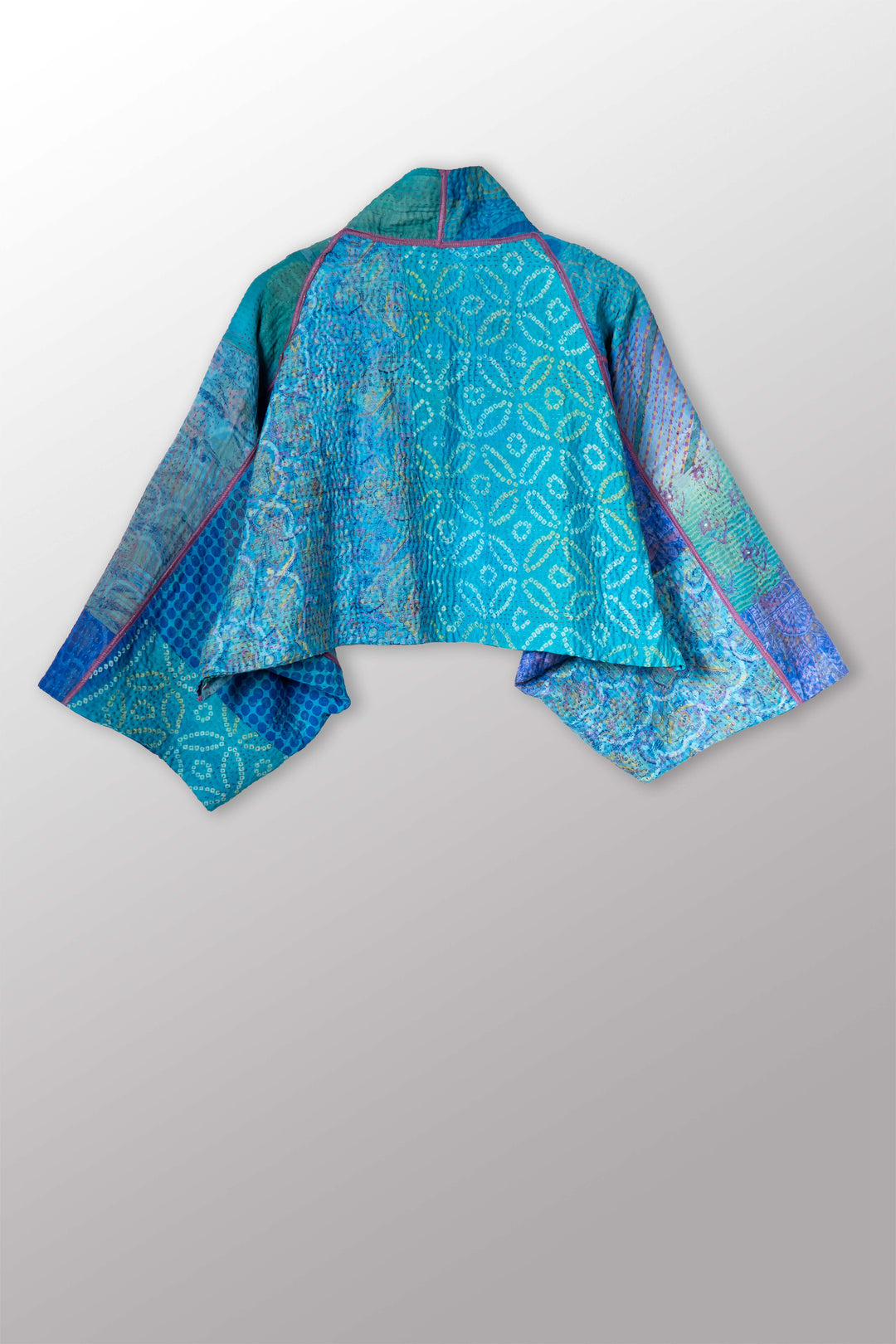 JACQUARD SILK KANTHA PUFF SLV. SHRUG - js4062-blu -