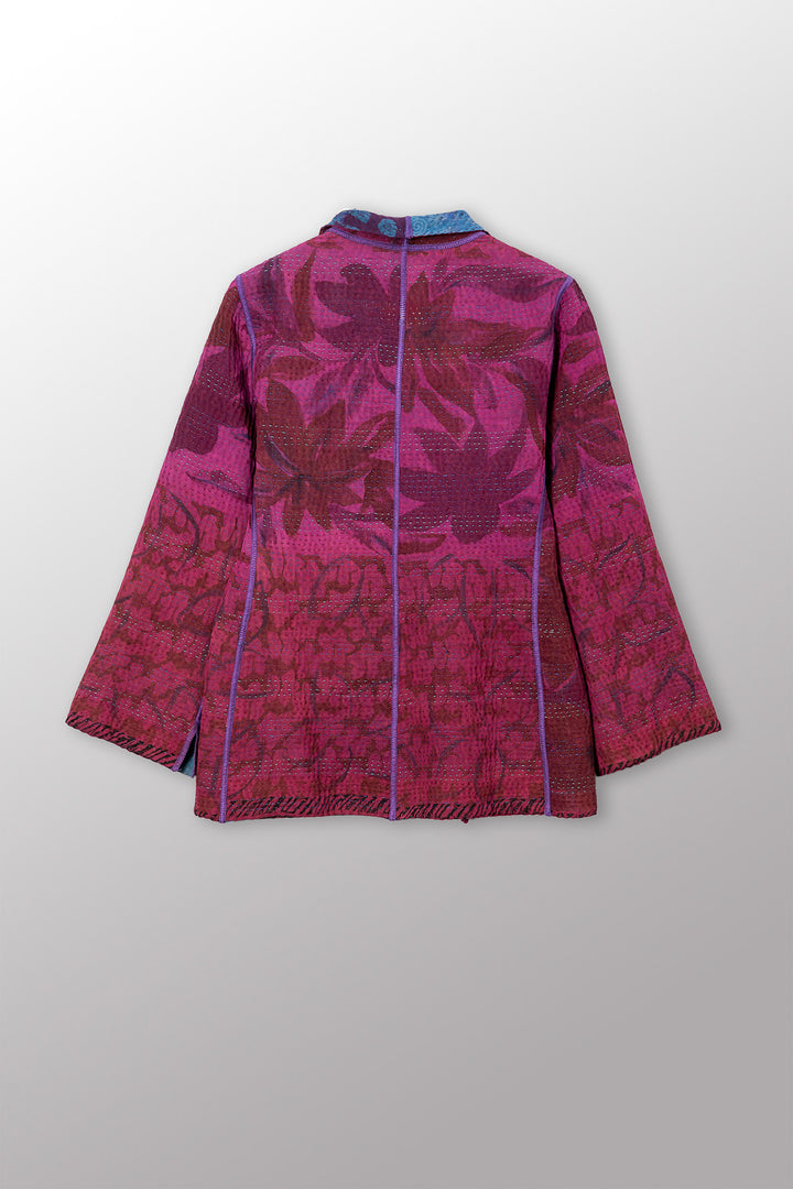 VINTAGE SILK GEORGETTE COTTON KANTHA SHORT JACKET - gc4007-0003m -