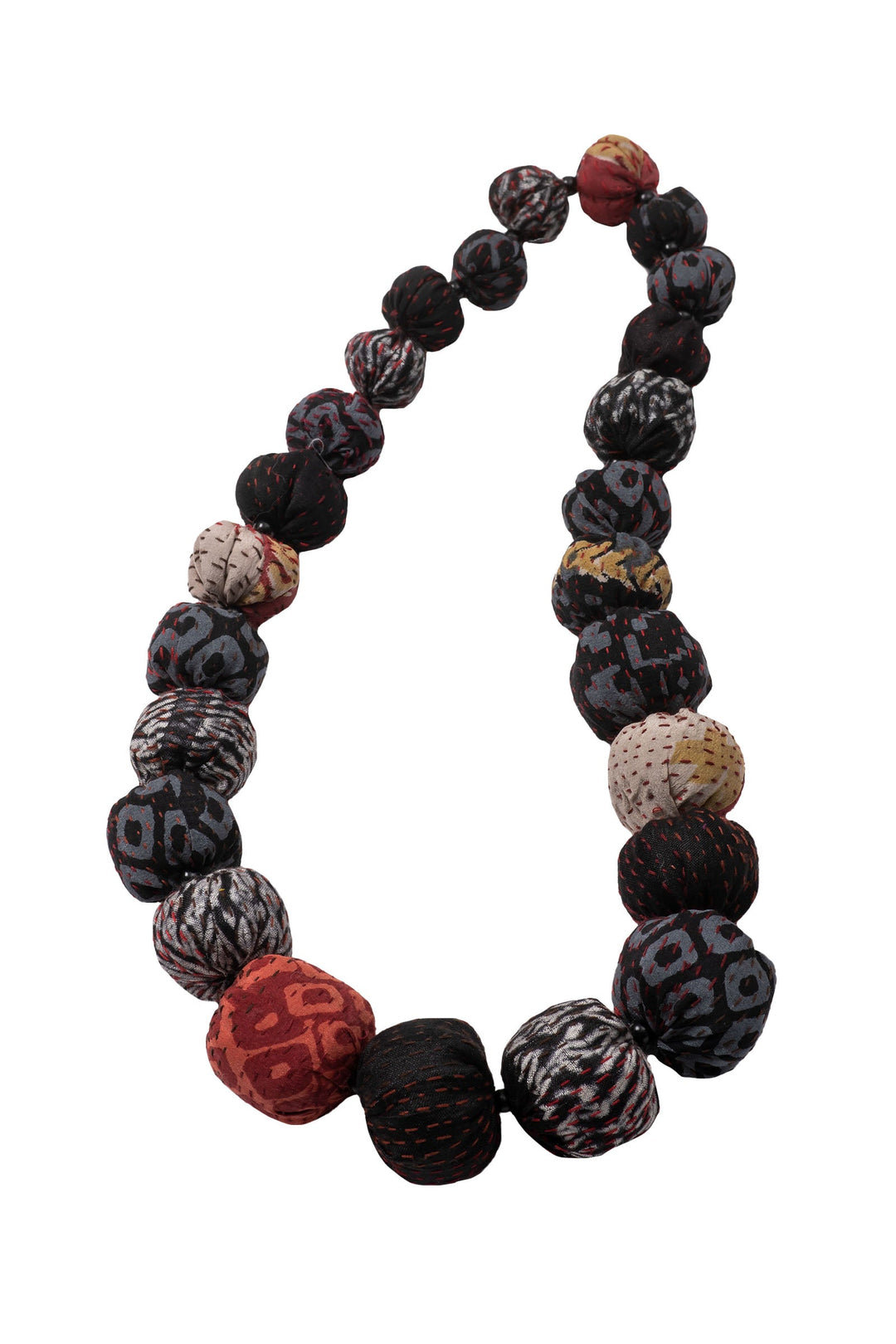 KIMONO PRINT KANTHA NUTS MEDIUM NECKLACE - kp2701-blk -