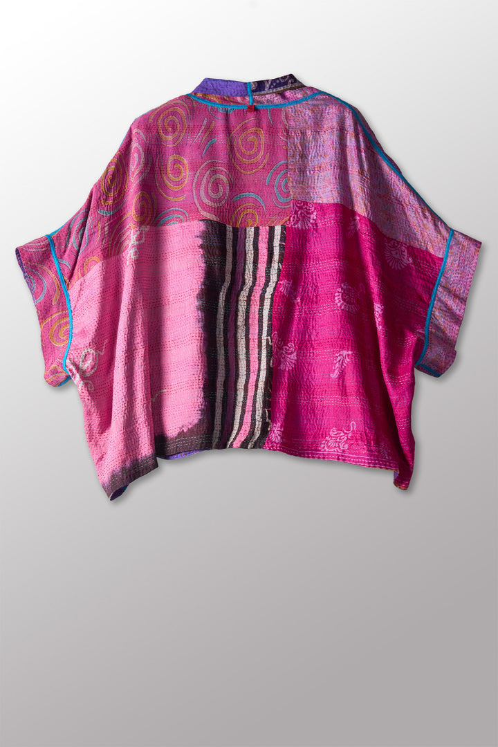 VINTAGE SILK KANTHA MINI PONCHO - sv2060-0007a -
