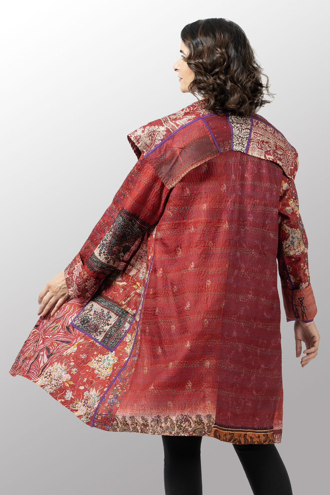 VINTAGE SILK KANTHA POCKET MEDIUM COAT - sv2316-0001a -