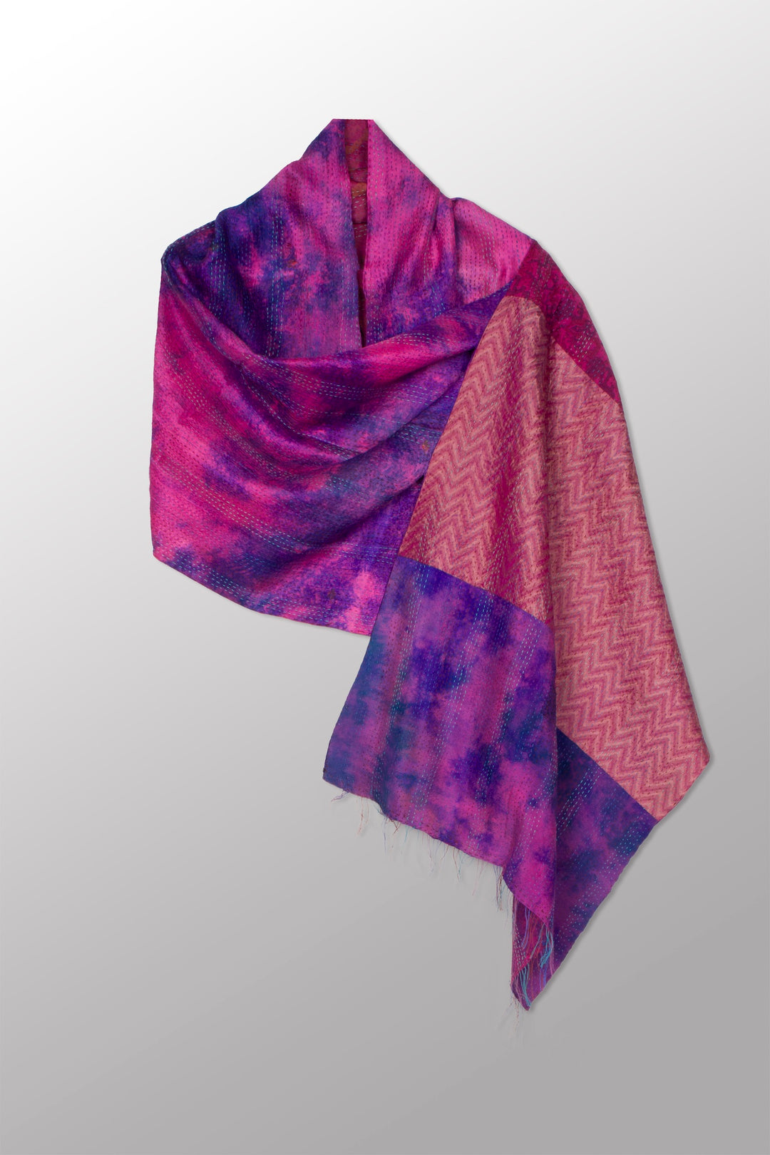 GEORGETTE JACQUARD VINTAGE SILK PATCH KANTHA SCARF STANDARD - gj2801-pik -