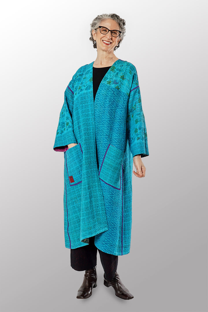 COTTON OVER DYE KANTHA LONG DUSTER - ov4328-ctel001a -