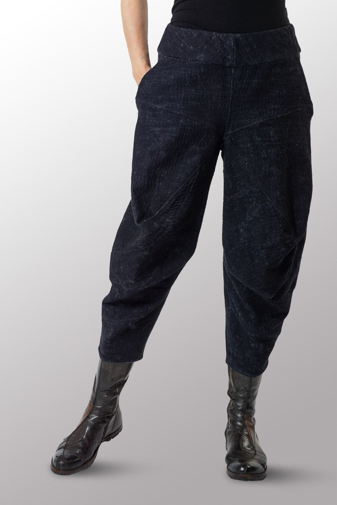 DENIM SUN-DYE KANTHA NEW YAMAHA PANTS - ds3652-blk -