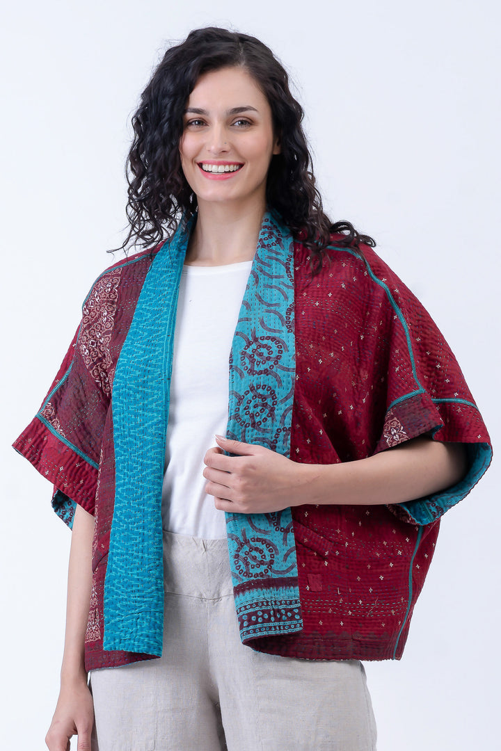 COTTON OVERDYE KANTHA MINI PONCHO - ov4060-ctuq001a -