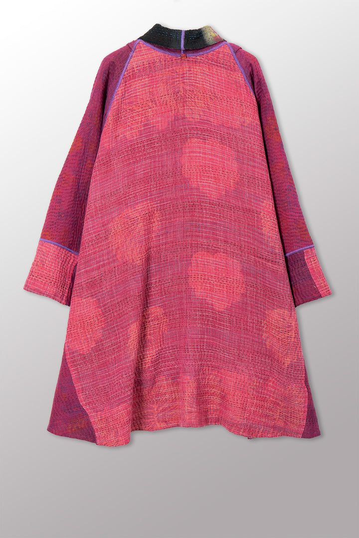 VINTAGE COTTON GREY CLAMP TIE DYE KANTHA KIMONO LONG JACKET - su4005-0001a -