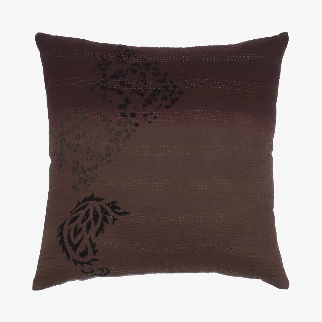 Cotton Ombre Handmade Vintage Kantha Pillow -Chocolate