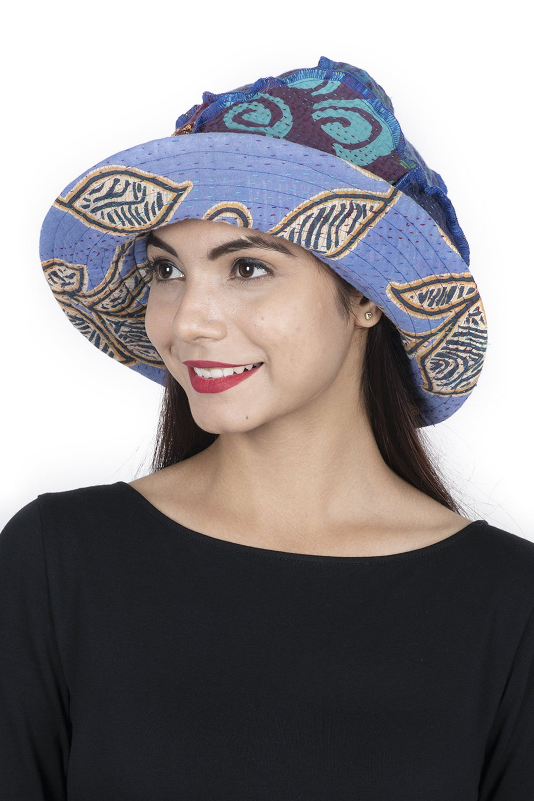VINTAGE COTTON KANTHA FULL BRIM HAT - cv4889-blu -