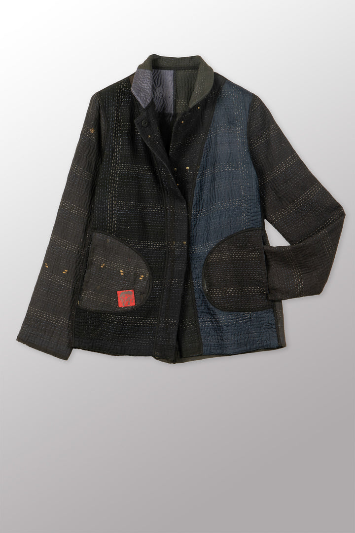 JAIPUR PATCH KANTHA SIMPLE JACKET - jp4022-blk -